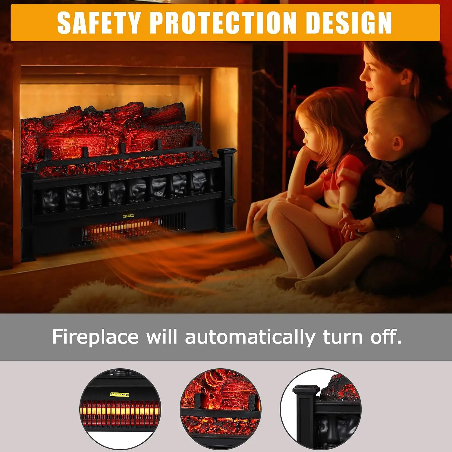 20Inch Electric Fireplace LED Retro Simulated Flame Fireplace Cabinet Living Room Decoration with Remote Control for Home Decor 120V/60Hz/1500W