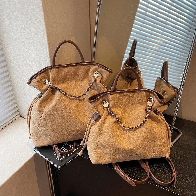 Women's Bag New Retro Versatile Commuter Solid Color One-shoulder Simple Large-capacity Hand-to-hand Practical  Chain Backpack