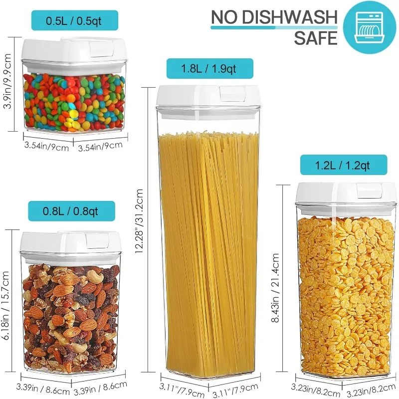 14 PCS Airtight Food Storage Containers Set, BPA Free Plastic Kitchen Pantry Organizer, with Easy Lock Lids for Pasta Spaghetti