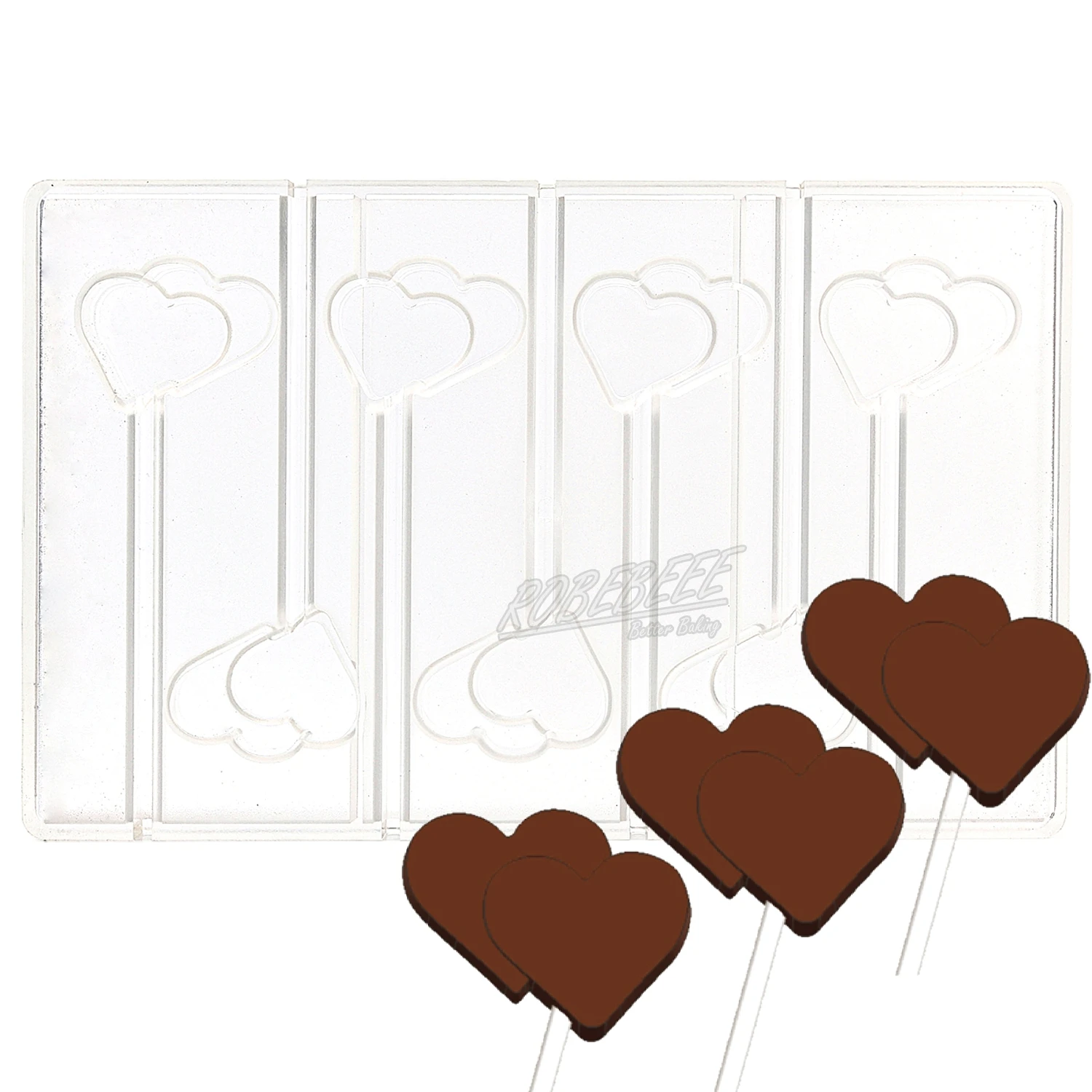 7 Cavities Double Heart Shape Polycarbonate Plastic Chocolate Lollipop Mold Candy Maker Making Molds DIY Baking Supplies