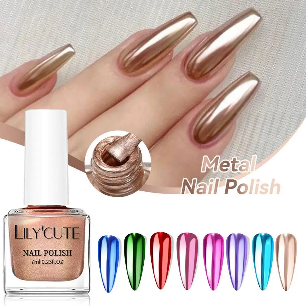 Quick Dry 7ml Super Bright Silver Metallic Nail Polish No Need Lamp French Style Metal Effect Manicure Nail Art Varnish