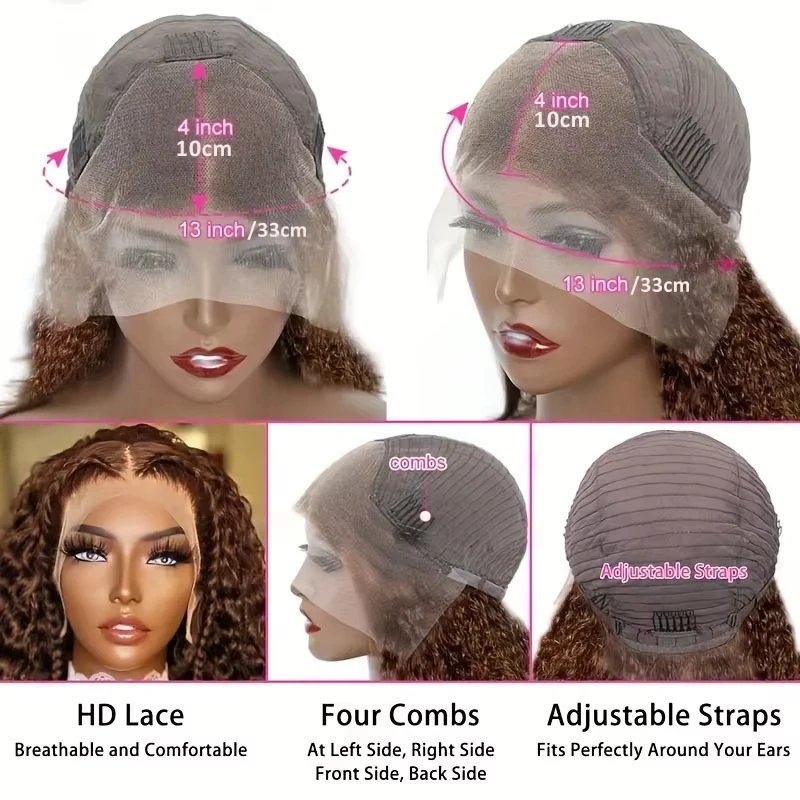 Deep Wave Curly Short Bob Wig Chocolate Brown Wigs 200% Density Short Bob Wig #4 Color 13x4 Lace Front Wig Brazilian Human Hair