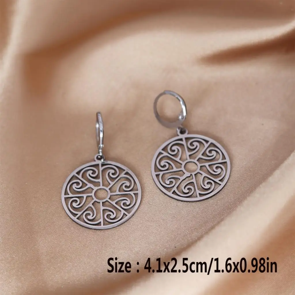 QIAMNI Exquisite Round Metal Hollow Flower Pattern Hoop Earrings Gifts Trendy Manual Geometry Dangle Earring for Women Jewelry