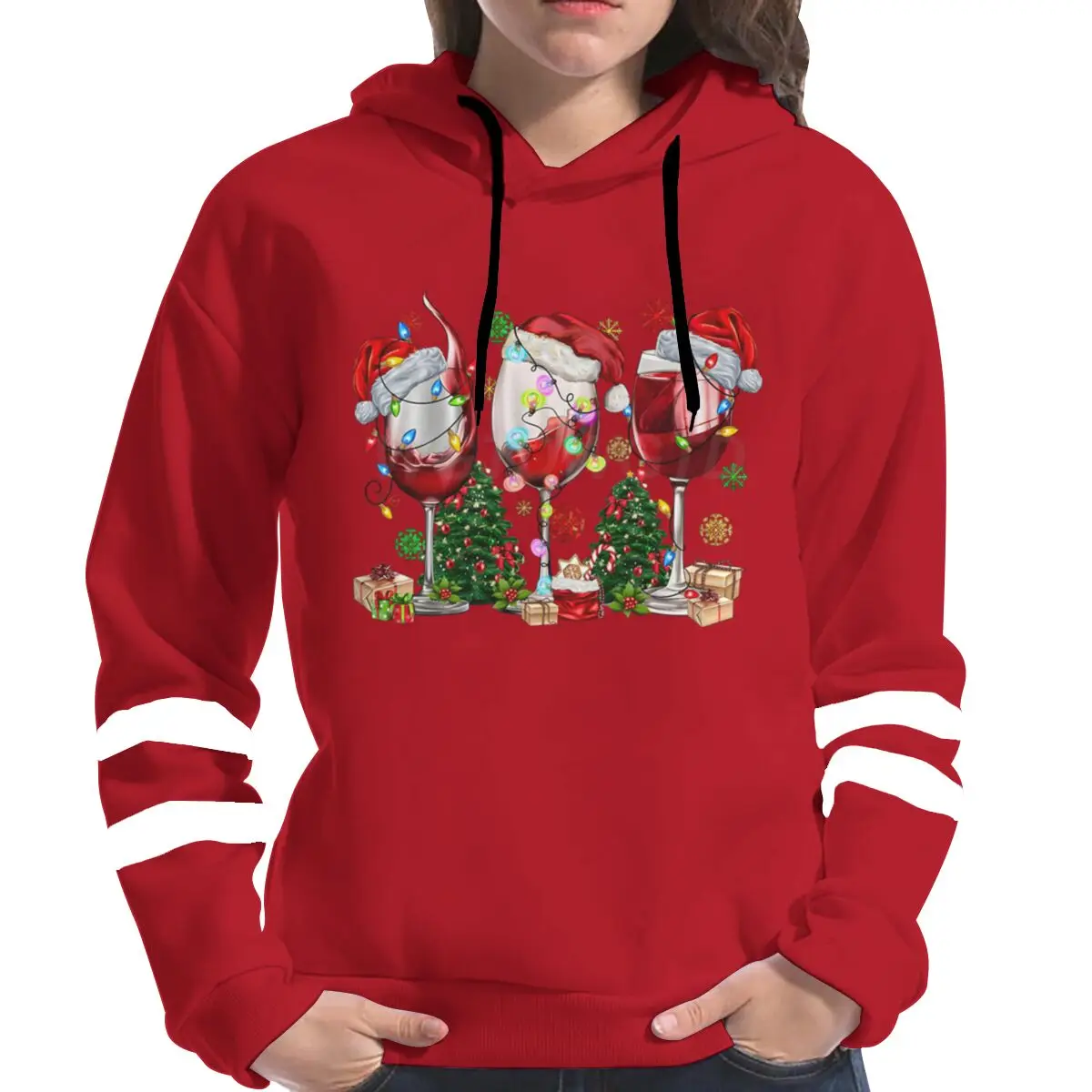 نظارات مشروبات عيد الميلاد، هوديس عصري، بلوفرات للسيدات لعيد الميلاد، بلوزات بأكمام طويلة، هوديس جرافيك للسيدات