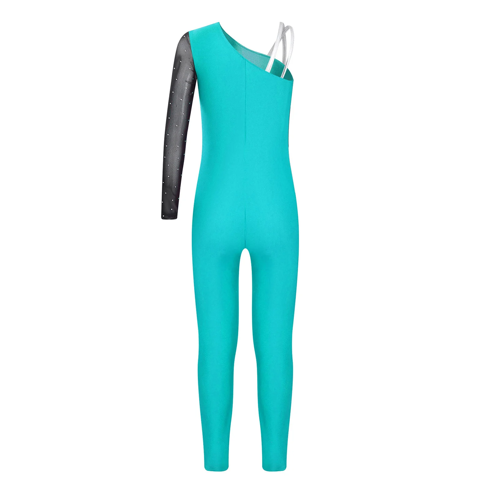 Bambini ragazze pattinaggio artistico tuta acrobatica ginnastica Yoga Performance Costume una spalla strass balletto danza body