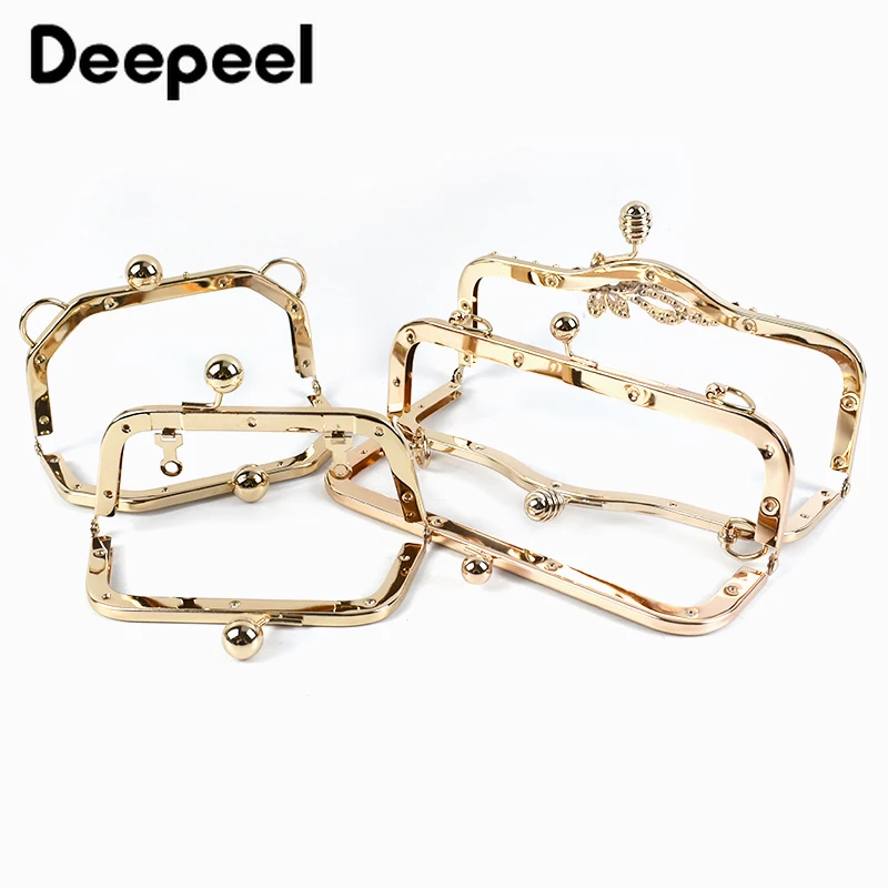 1Pc Deepeel Retro Square Embossed Bag Handles Metal Handmade Sewing Brackets Kiss Clasp Handbag Purse Frame Handle Accessories