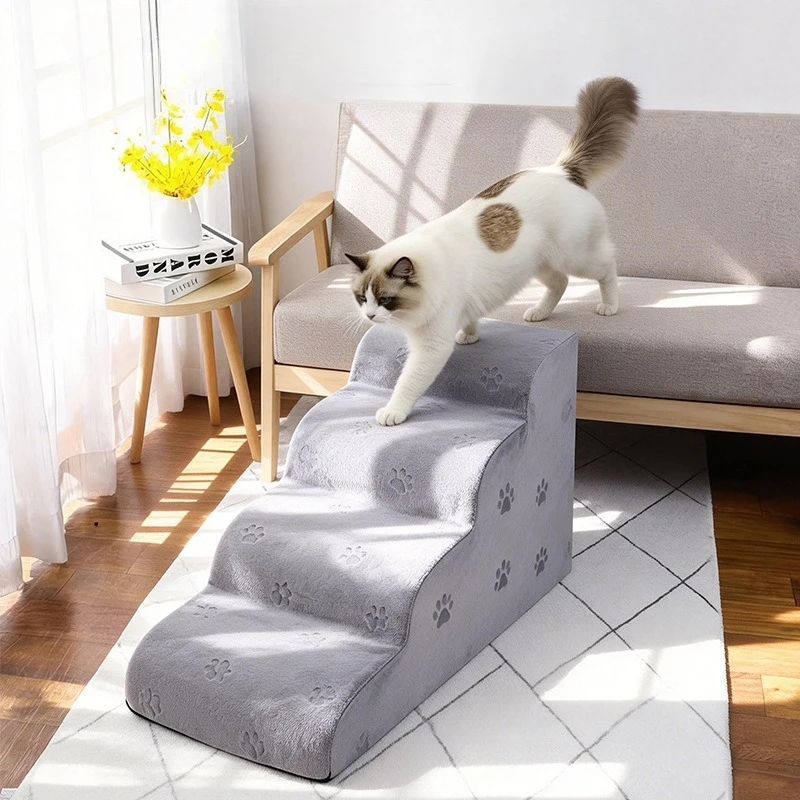 1-4 Steps Ladder Dogs Pets Cat Paw Shape Puppys Stairs Beside Sofa Bed Ramp Dog Protecting Pets Joint Safety Stairs Elderly Dogs