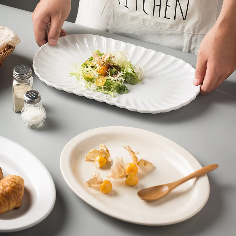 

Простая креативная овальная тарелка Cerc Fi, большая тарелка для западной кухни, посуда для домашнего использования, длинная тарелка в скандинавском стиле