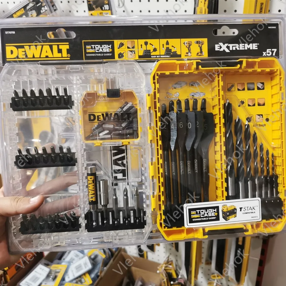 DEWALT DT70758 57Pcs Mixed Drill Drive Bit Set with Brad Point and Extreme Flatwood Bits for Electric Screwdriver Drill