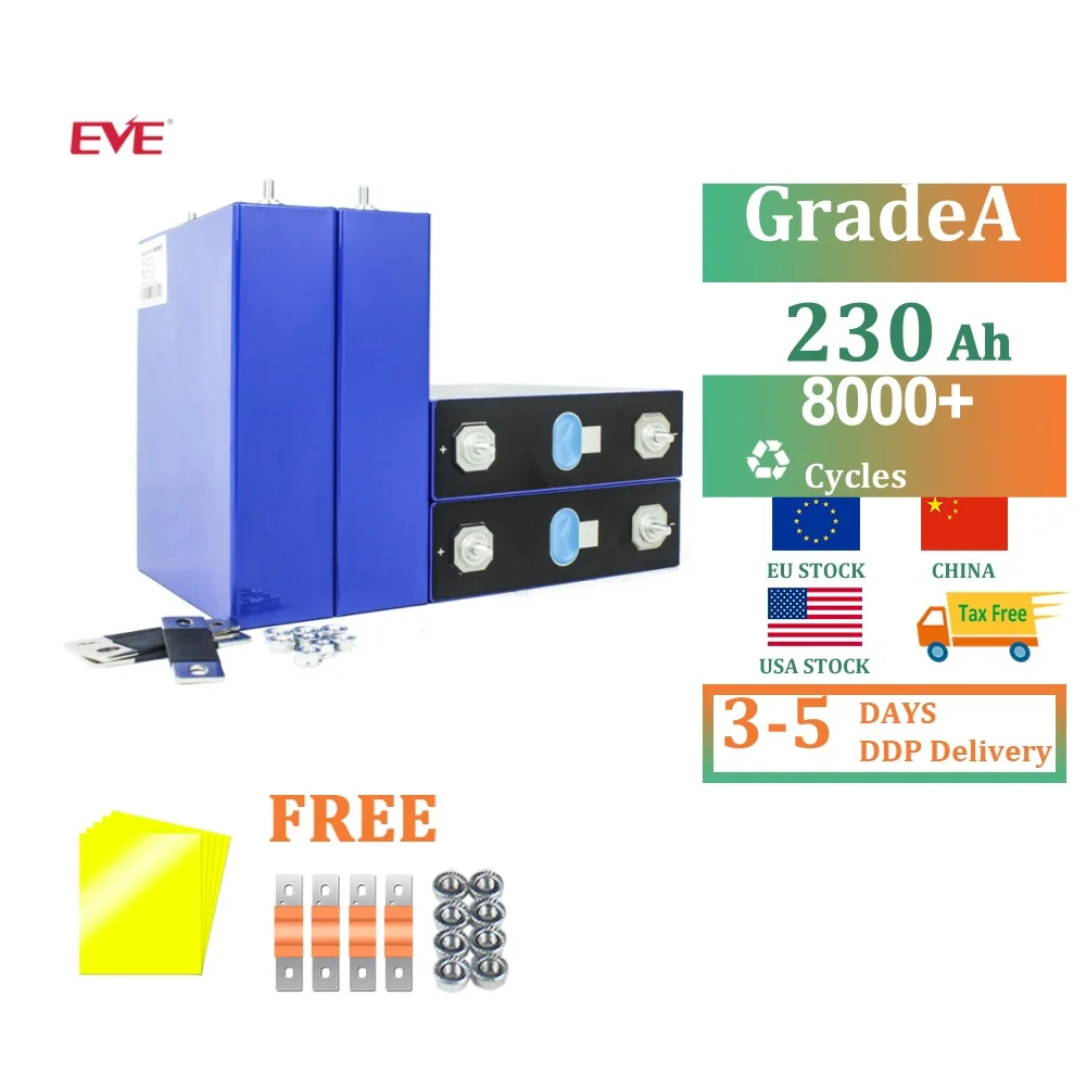 EU PL Stock EVE Lifepo4 Battery 3.2V 230Ah Prismatic Deep Cycle Cells High Rate for Electric Car Travel Solar Energy Storage