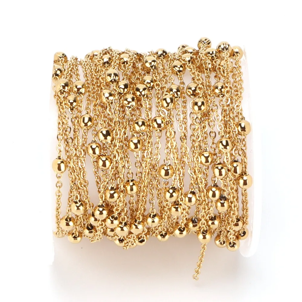 Gold Jewelry Chains 2mm Width Stainless Steel Stainless Golden Chain Spool Beaded Cable Link Satellite Chain Jewelry Making