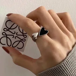 Fashion Simple Black Love Ring for Women 2022 New Light Luxury Index Finger Ring Adjustable Popular Jewelry Accessories Girl