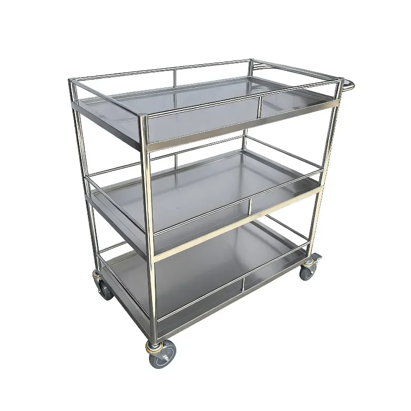 304 stainless steel three-layer trolley factory laboratory trolley silent non-magnetic instrument trolley medical turnover