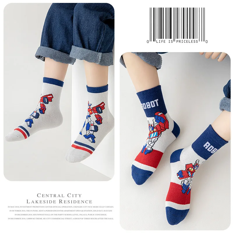 5 paia di calzini Hasbro Transformers in cotone pettinato primavera e autunno calzini traspiranti per ragazzi calzini creativi a tubo centrale accessori nuovi