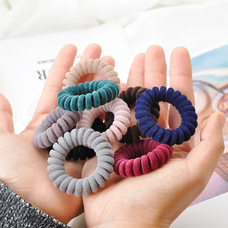 

12Pcs/Lot DIY Flocking Overstriking Telephone Rings Rubber Band Elasticity Traceless Hair Styling Tool Accessory HA1684