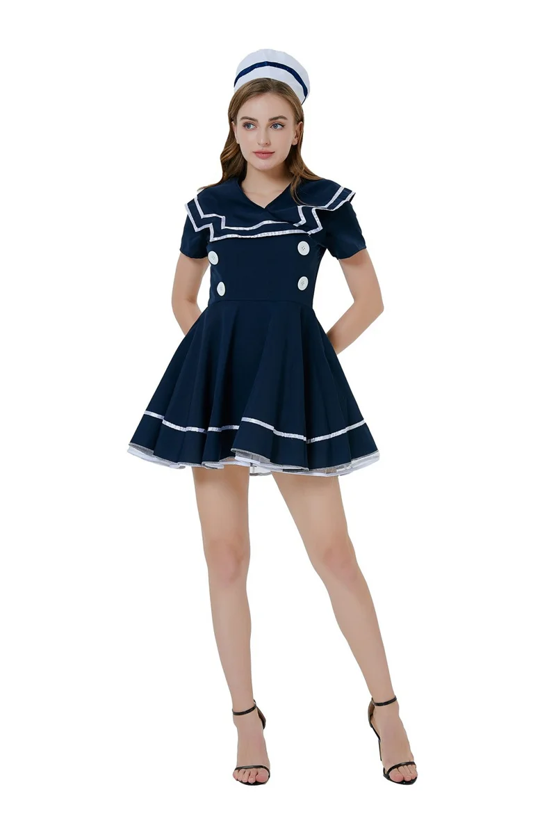 Frauen sexy Marine Seemann Kostüm Purim Halloween Karneval Party Cosplay Kleid mit Hut Anzug