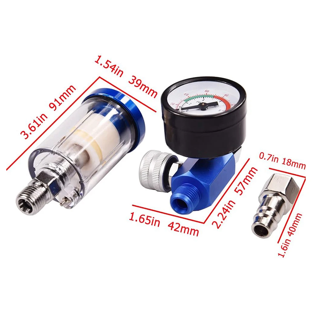 Spray Gun Regulator HVLP Sprayer Air Regulator Pressure Gauge +In-line Water Trap Filter JP/EU/US Adapter for Spray Gun Air Tool