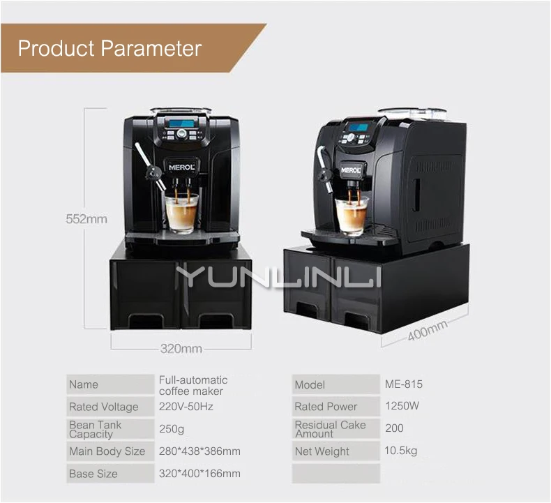 Household Italian Automatic Coffee Machine High Pressure 19 Bar Pump Coffee Grinder Commercial Espresso Coffee Maker