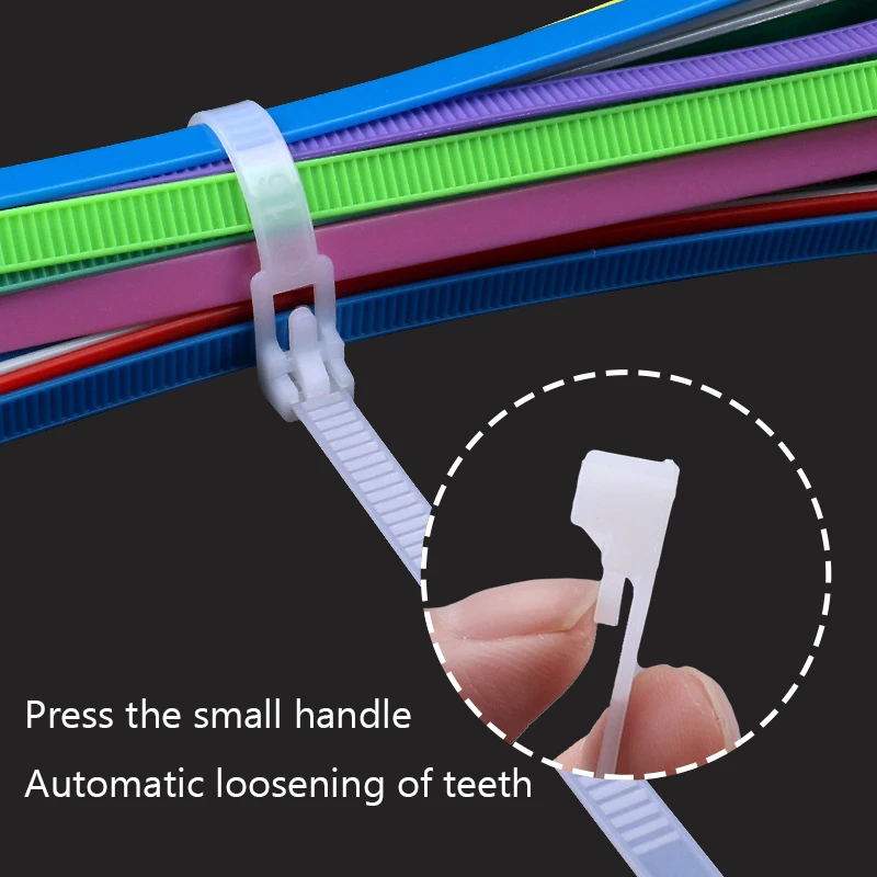 100 Reusable Black/White Self-Locking Nylon Zip Ties with Detachable Buckle Ties, 5x150 200 300 for Wire Management/Home Storage