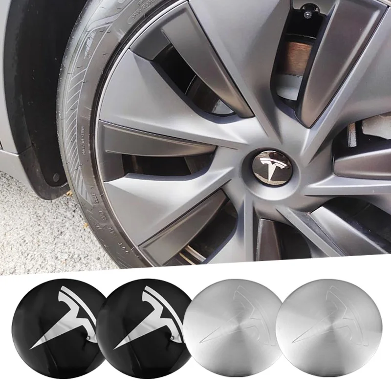 4Pcs 56mm Car Hub Logo Sticker Auto Wheel Center Cap Decals For Tesla Model 3 Model S Model X Model Y Cybertruck Roadster SpaceX