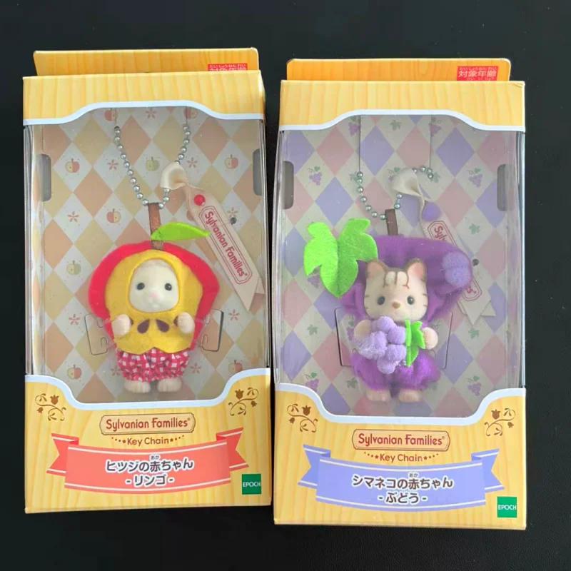Genuine Anime Sylvanian Families Purple Grape Pendant Husky Striped Cat Cherry Forest Kawaii Ornaments Cute Decoration Gift Toy