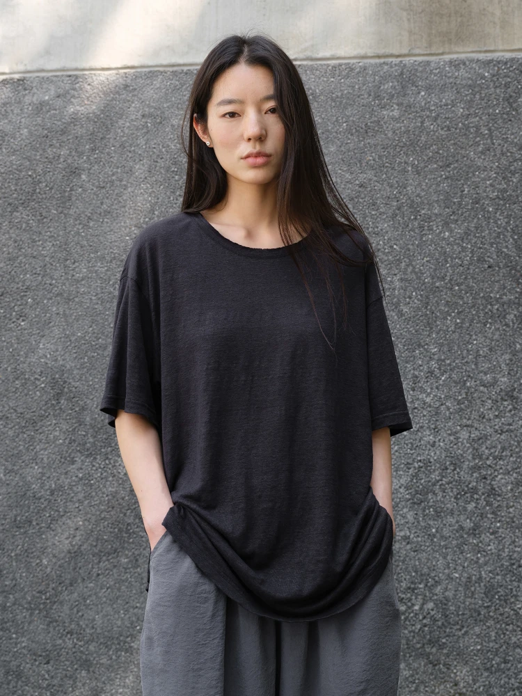 

Wang Youyou Cool Loose Comfortable Han Hanma T-irt Casual Sle Pure Color Sweatirt Breathable Summer Top for Women