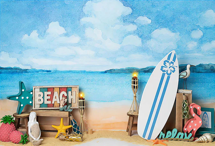 Mehofond การถ่ายภาพพื้นหลังฤดูร้อนกระดานโต้คลื่น Beach Surfer Party Tropical Hawaiian เด็ก Portrait ตกแต่งฉากหลัง Photo Studio