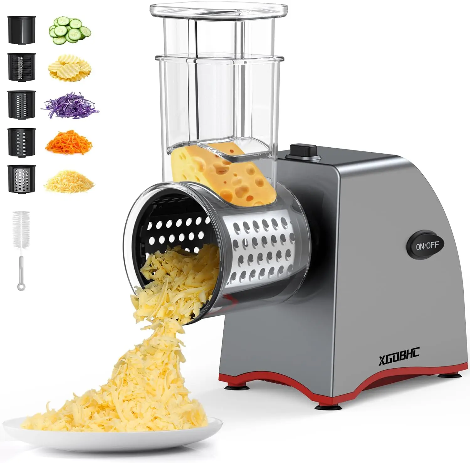

Electric Cheese Grater with 5 Blades, 250W Kitchen Slicer for Vegetables, Fruits, Nuts