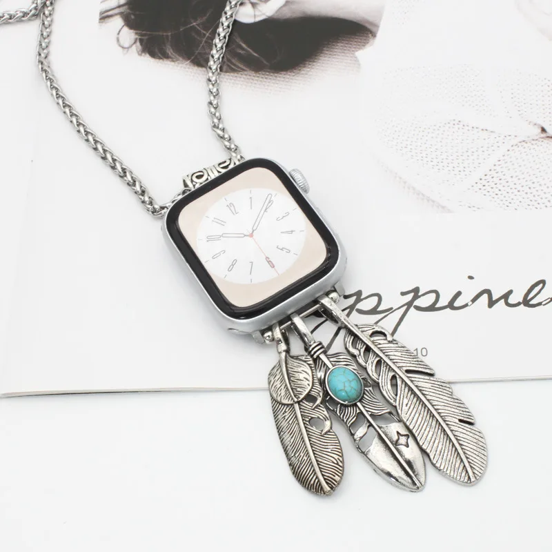 Necklace Pendant For Apple Watch Band 46mm 42 44 40 38 45 41mm Metal Bracelet Strap for iwatch Series Ultra2 49mm 10 9 8 7 6 5 4 - view 5