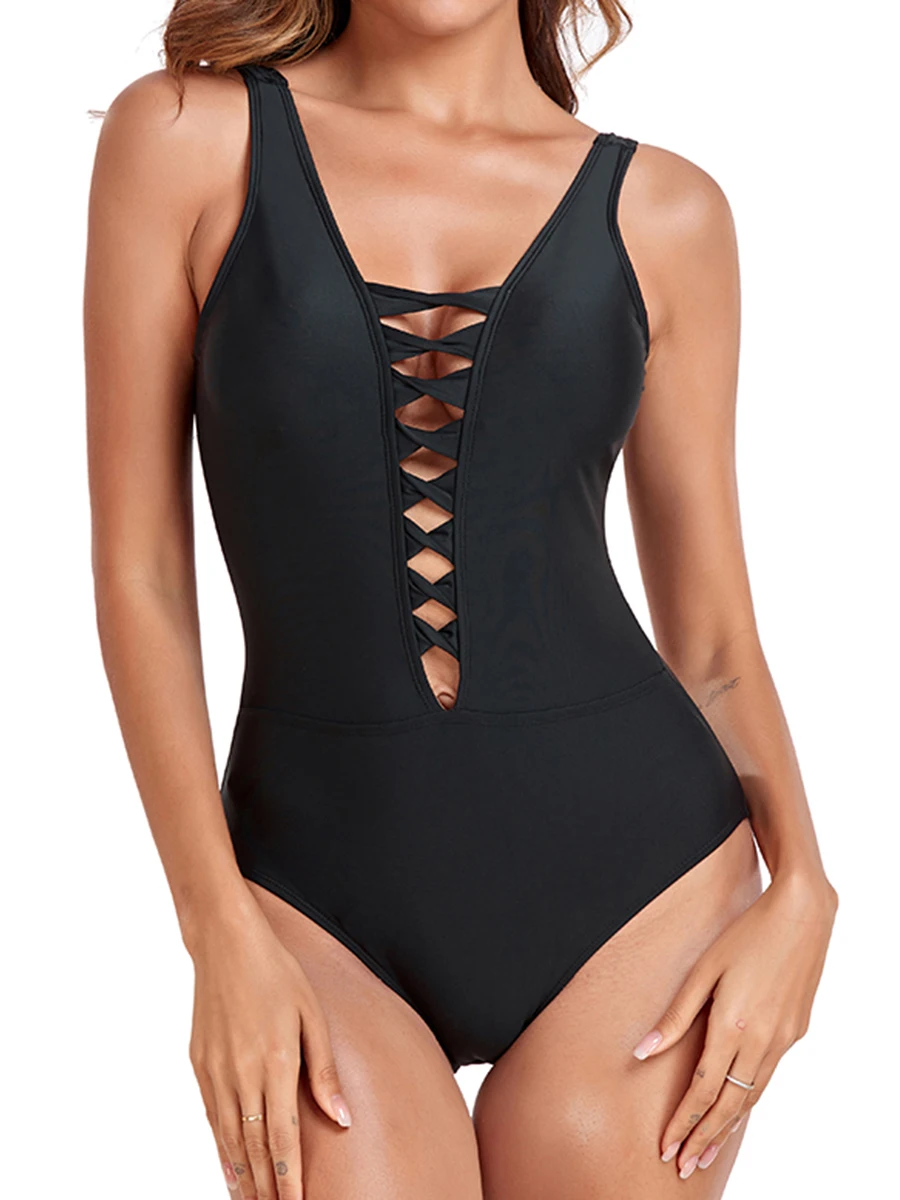 

Женский слитный купальник 2026: сексуальный, с глубоким V-образным вырезом, с вырезами, без спинки, для пляжа и плавания