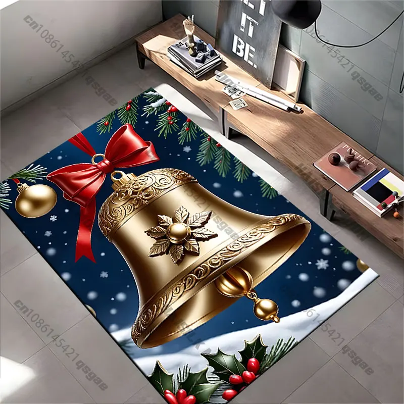 Festive holiday golden bell carpet Yoga living room room decor children's crawling mat doormat area rug games mat