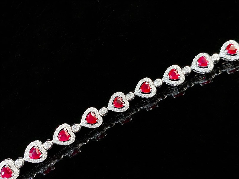 KUGG 100% 18K White Gold Bracelet Romantic Heart Shape Luxury Diamond Natural Ruby Bracelet for Women High Wedding Jewelry