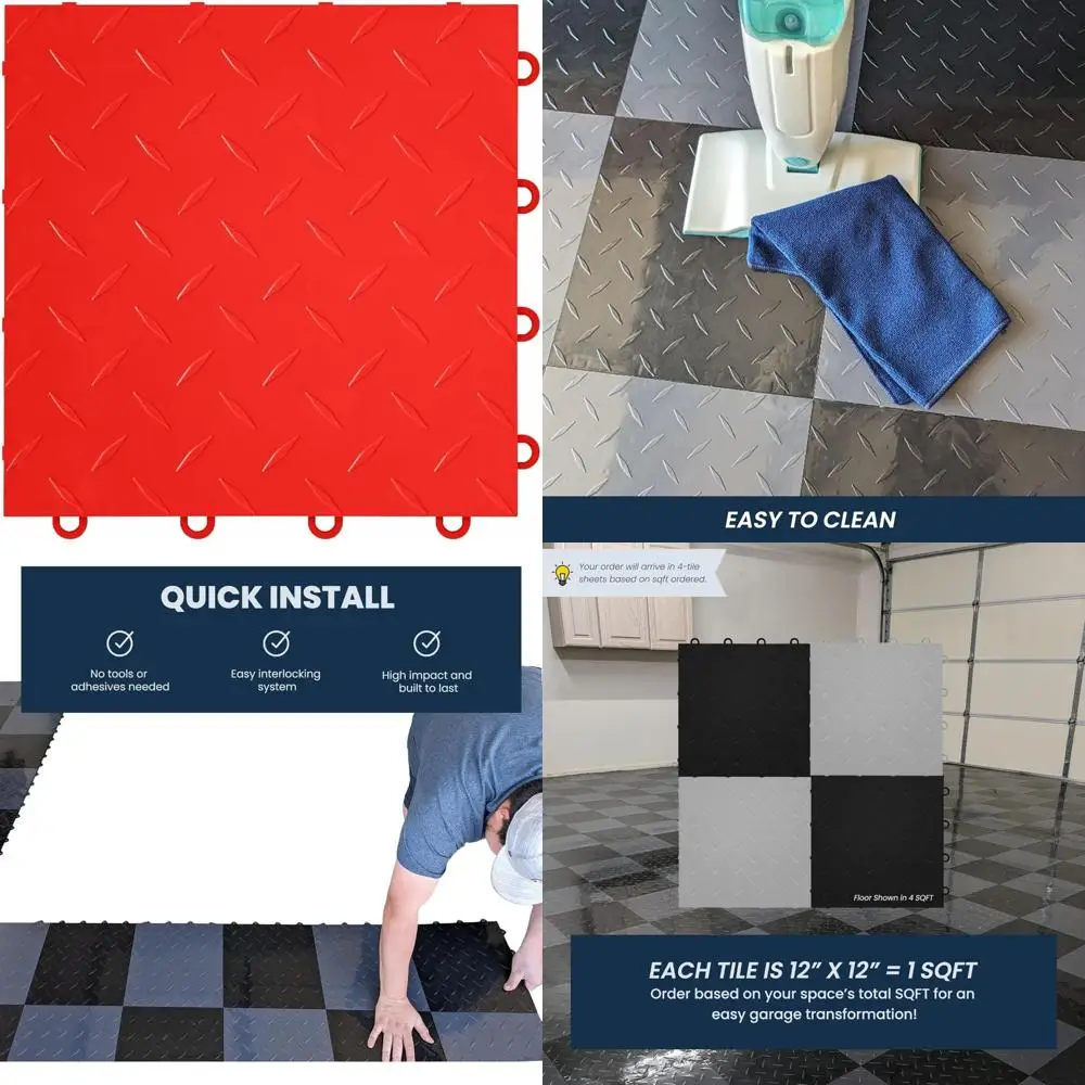 Rutschfeste, ineinandergreifende Garagenbodenfliesen aus Kunststoff, 12 x 12 Rautenmuster, Snap-Together, langlebige Fußmatten der Victory-Serie