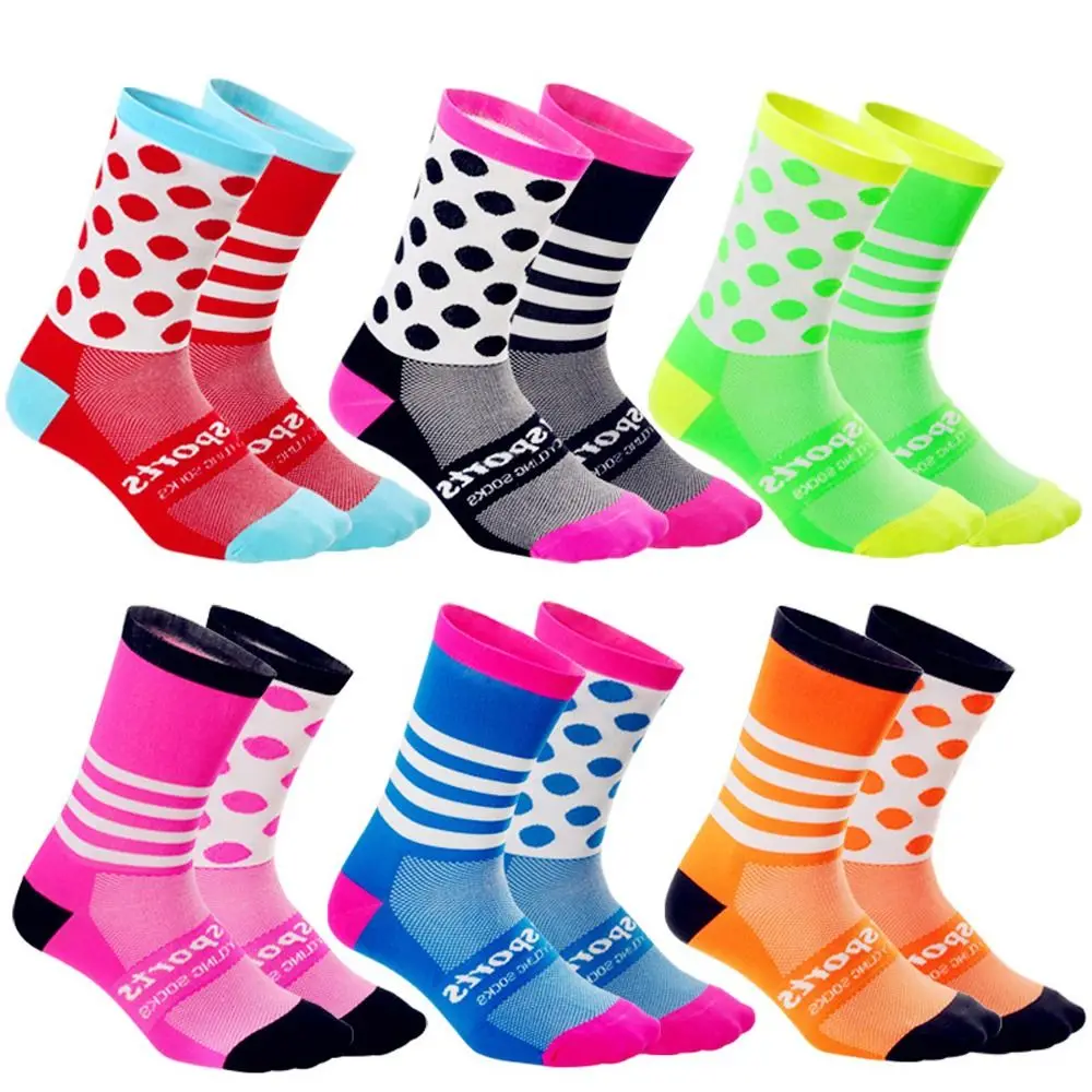 

1 Pair Asymmetric Pattern Cycling Socks Sweat-absorbent Deodorant Mid Tank Sports Socks Wear Resistant Breathable Sports Socks