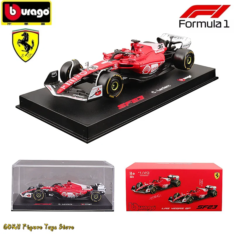 

Bburago 1/43 Ferrari Sf-23 Las Vegas Livery Dustcover 16# Leclerc Formula 1 Car Model Acrylic Box Alloy Car Collection Toy Gifts