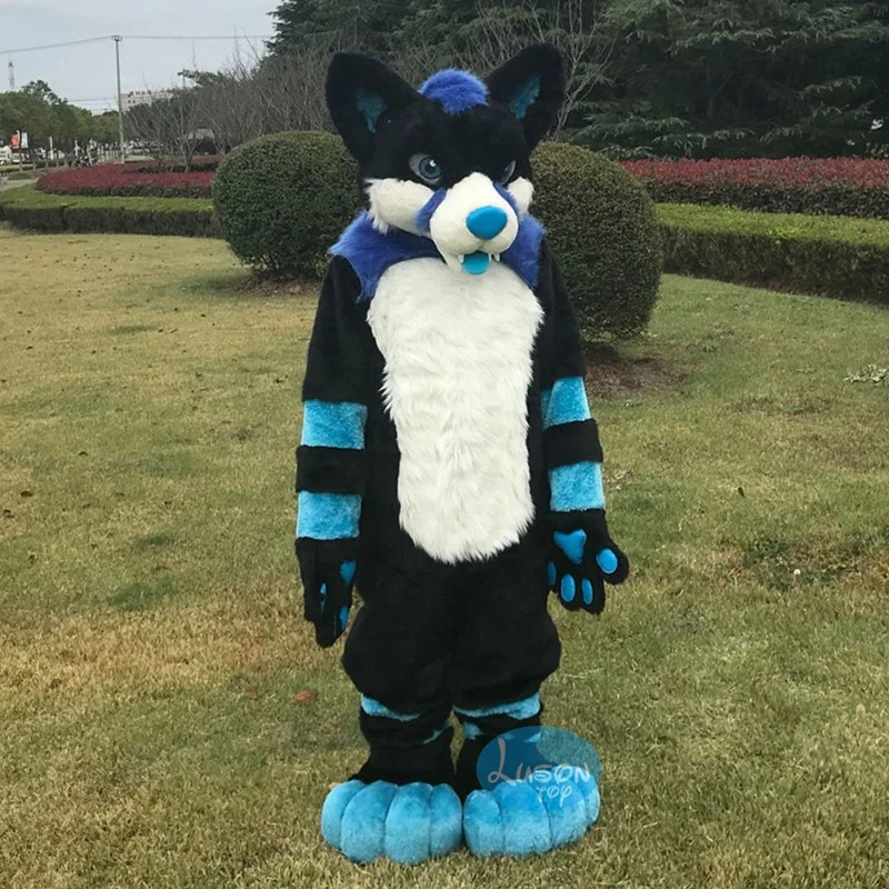 

New Black White Blue Husky Fox Dog Fursuit Halloween Furry Suit Cartoon Outfits Halloween Christmas Party Dress
