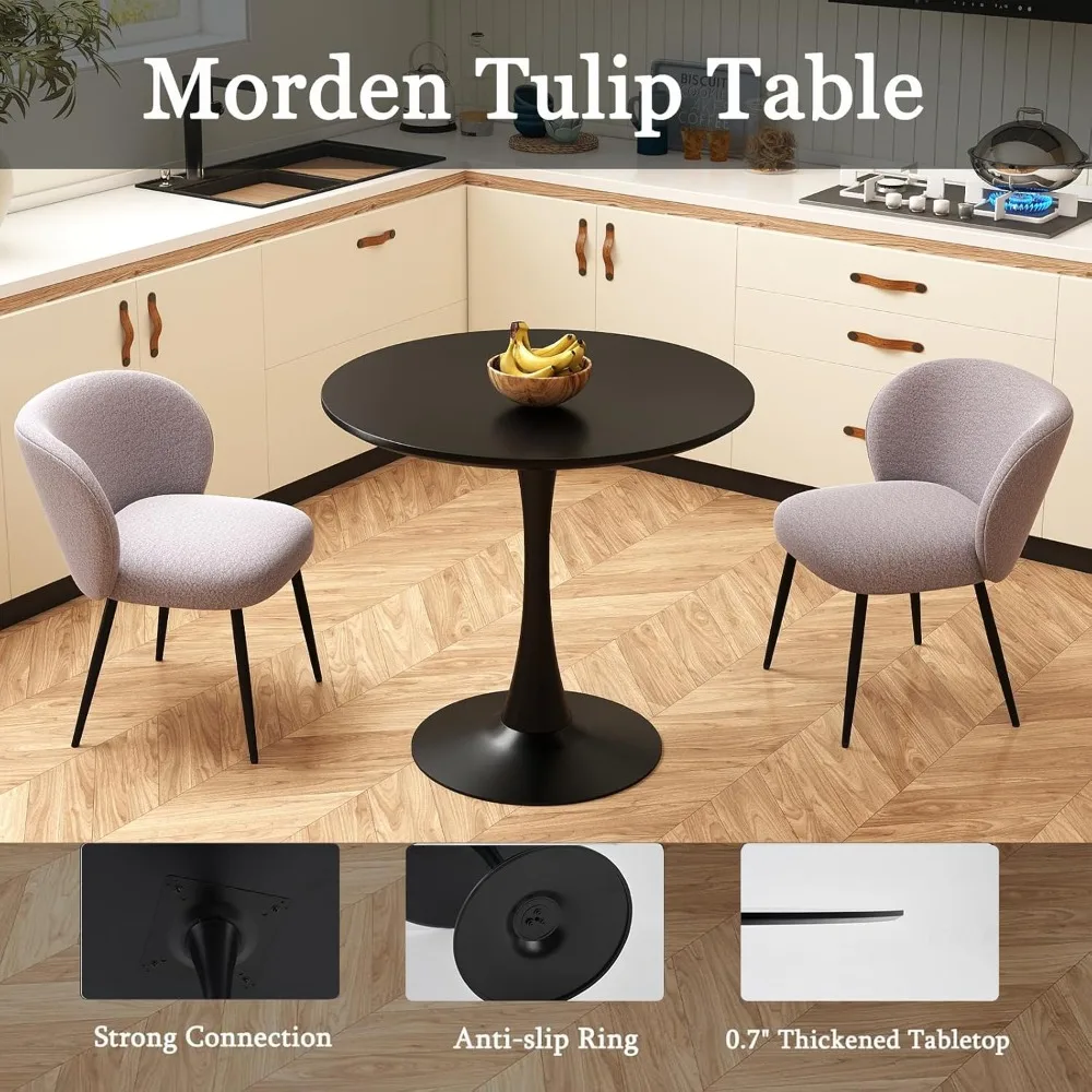 Ronde eettafel 31,5 zwarte ronde keukeneettafel voor 2-4 personen, met 0,7 MDF tafelblad en metalen voetstuk