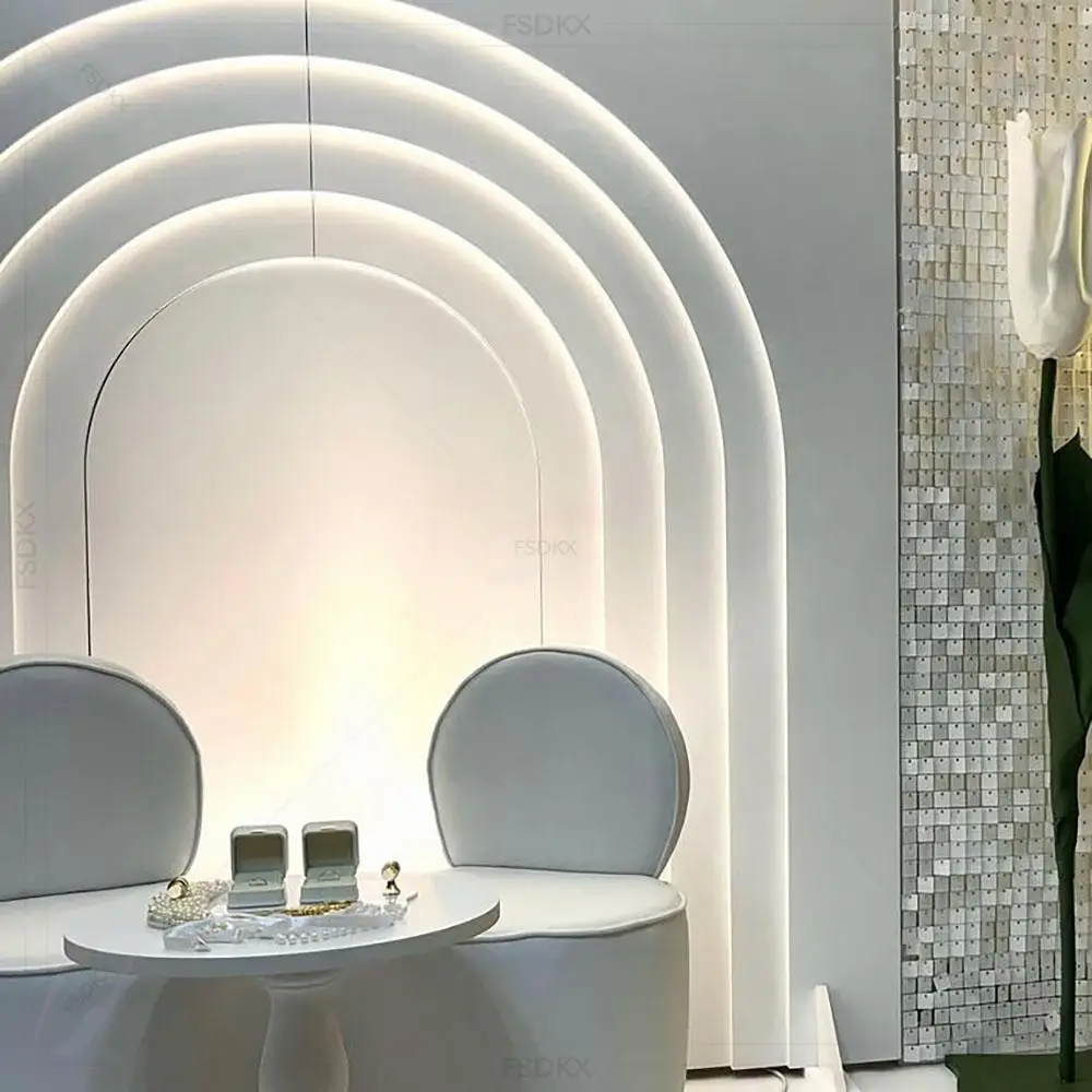 FSDKX Custom Disassembly 3d White Pvc Ripple Arch Backdrop Stand Multi Layer Background for Wedding Event Stage Decoration