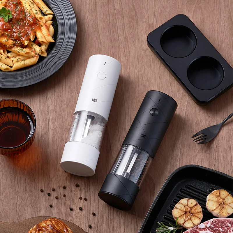 2024 NEW Huohou Electric Grinder Pepper Seasonings Spices Grain Mill Salt Shaker LED Light 6 Modes Kitchen Cooking Tool 2PC Set