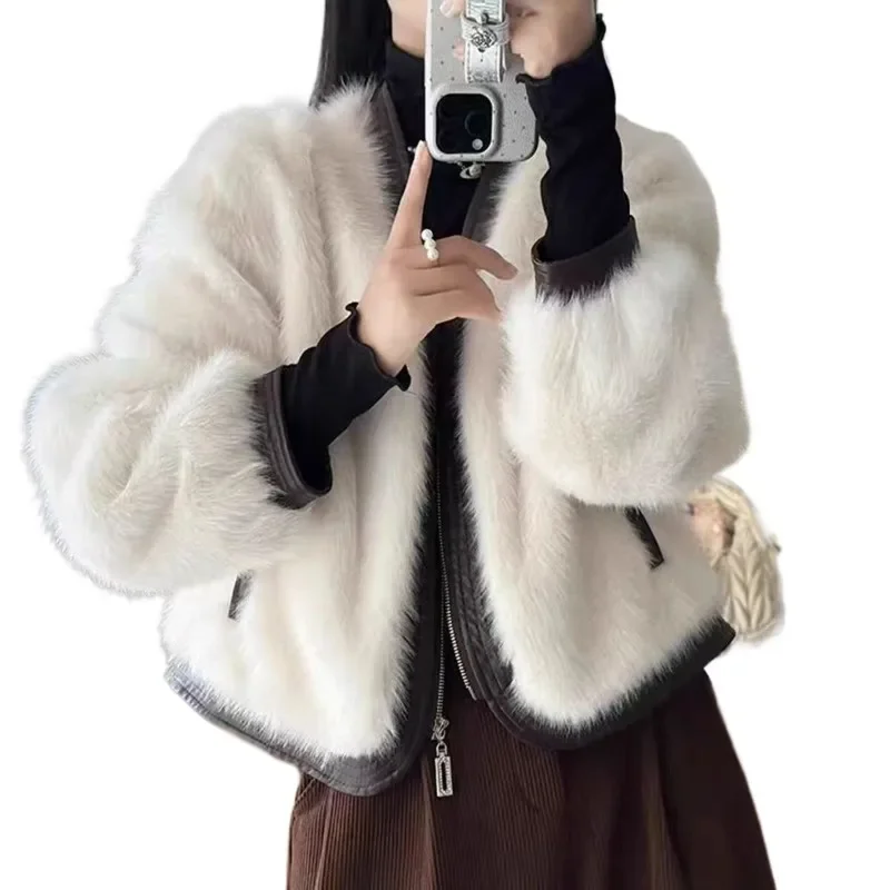 Imitating Little Fox Fur Thick One-piece Fur Coat for Autumn Winter Fashionable and Simple Women's Wear New Short Commuter Coat