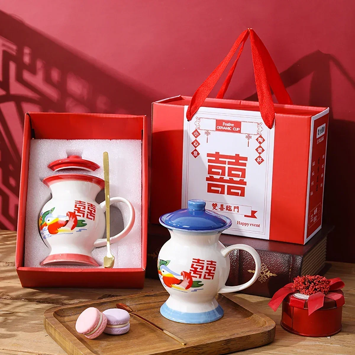 Nostalgic Style Mug Double Happiness Mandarin Duck Creative Enamel Simulation Cup Funny Gift To Lovers Coffee Water Vessel