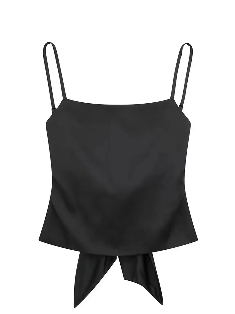 HH Women Summer Back Bow Solid Satin Backless Sling Crop Top Chic Female Sexy Clothing Streetwear Camis Mujer 2024 Fashion