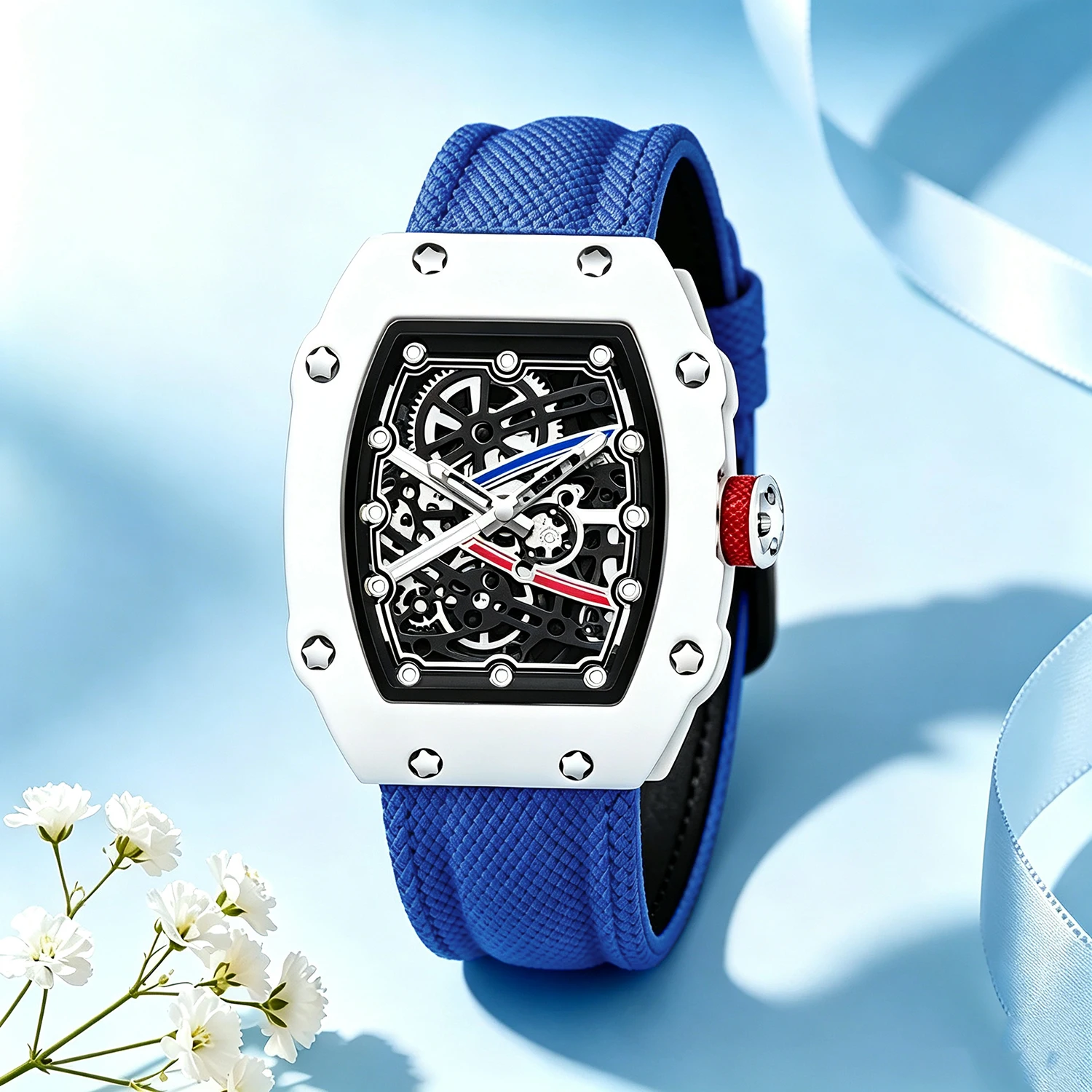 Men's Fashion Sports Strap Hollow Quartz Watch Mens Quartz Wristwatch Timepiece