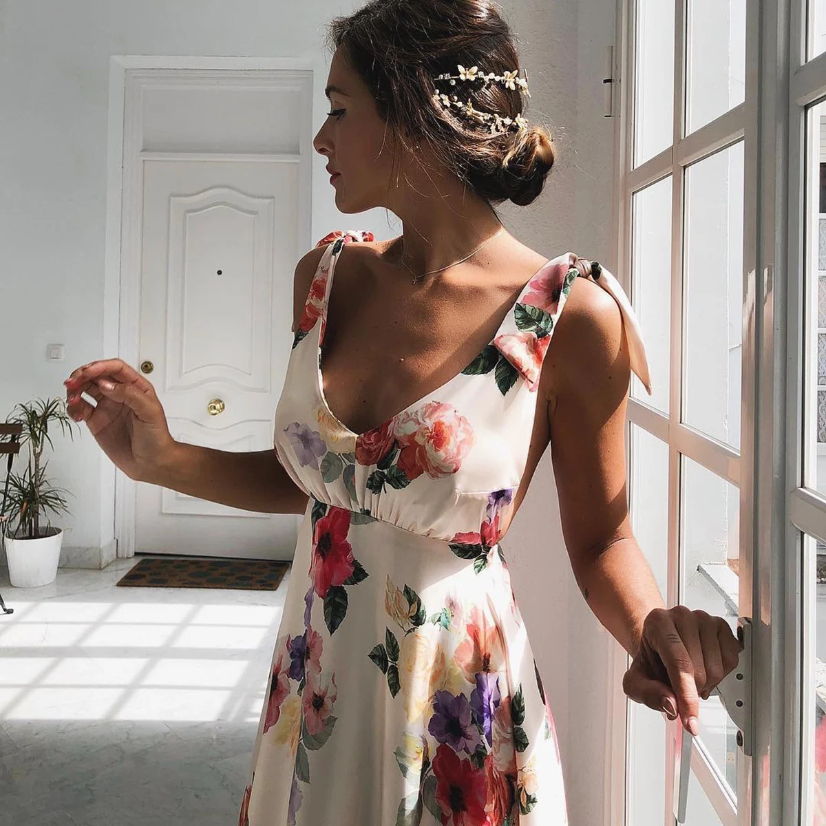 Abito lungo stile Boho Abito da vacanza al mare Abito maxi con stampa halter Abito estivo da donna