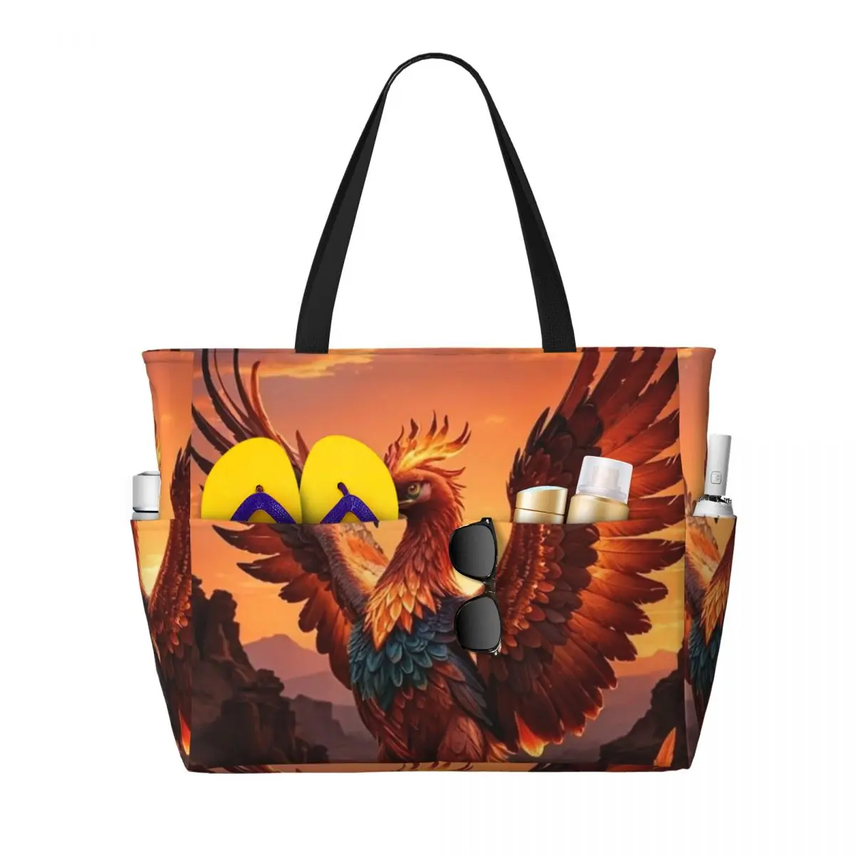 

Phoenix Mythical Bird With Fiery Wings Beach Tote Bag Sport Gym Yoga Duffle Large Tote Bag Women Travel Bag Fitness bag