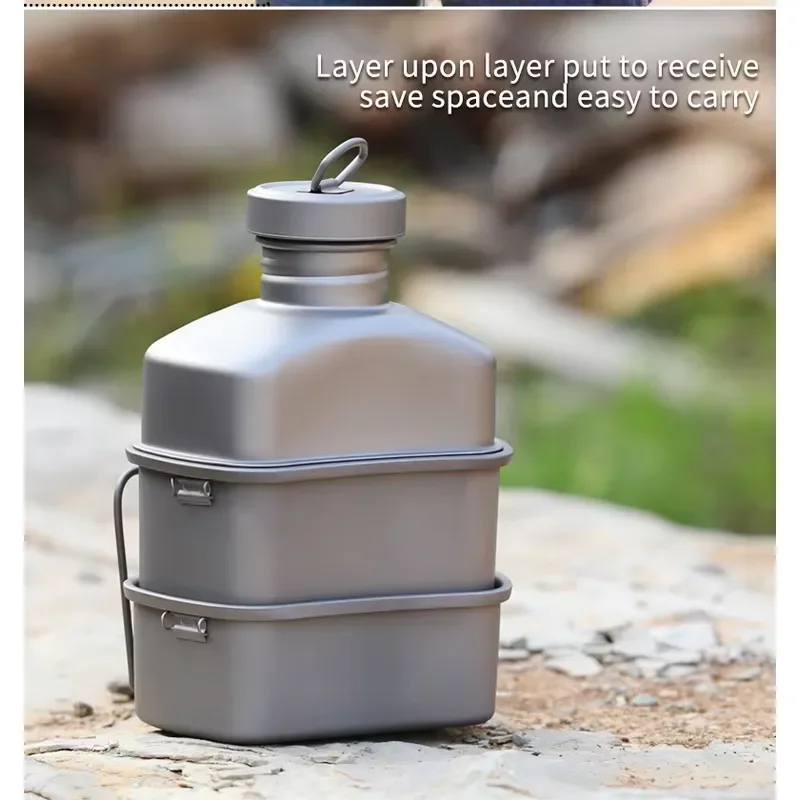 Titanium Camping Pot Set for Ultralight Backpacking Canteen Mess Kit Bowl Cookware Tableware Pot Pan Set