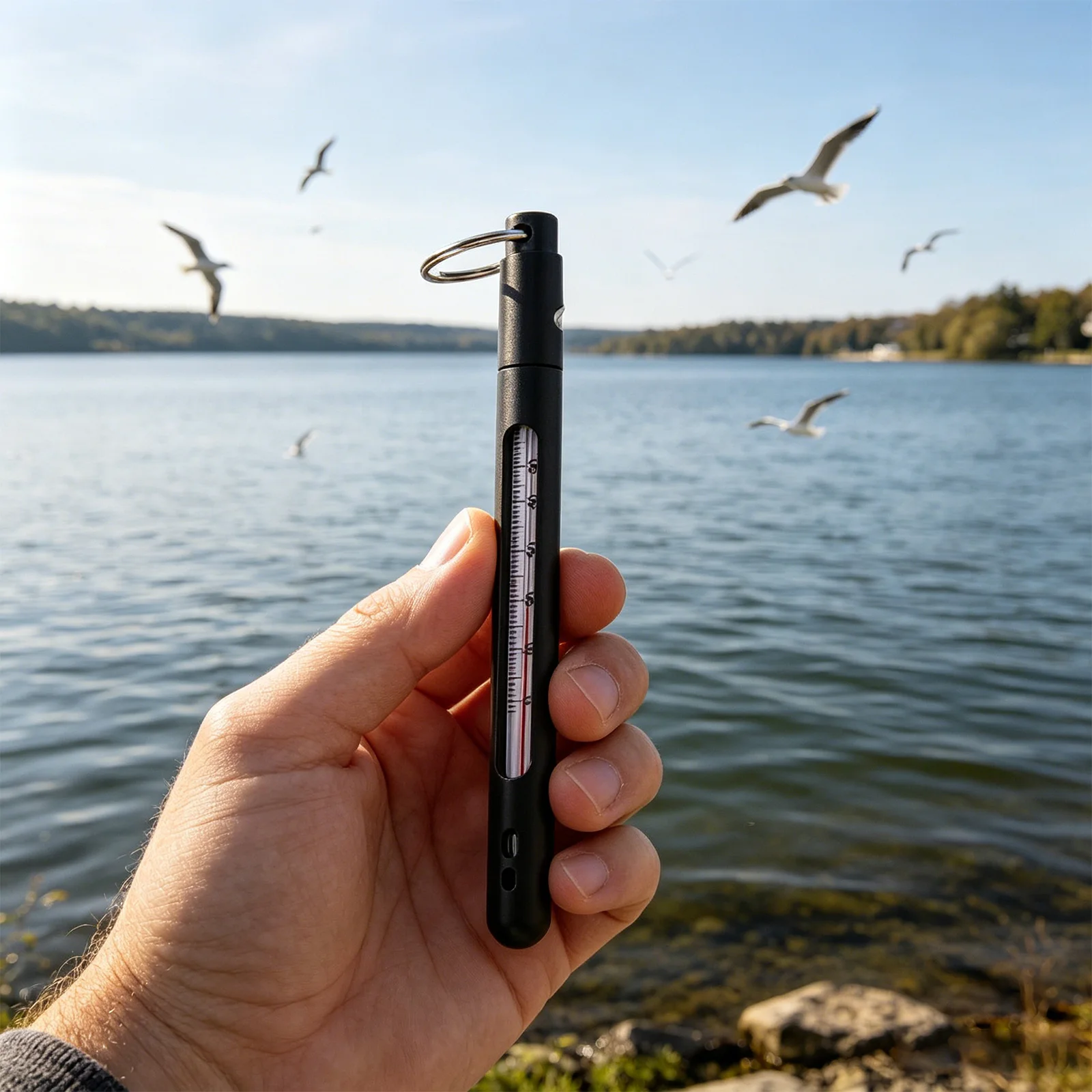 Fishing Thermometer ABS High Sensitivity Water Stream Thermometer with Carabiner Floating Pool Thermometer for Lake Pond River
