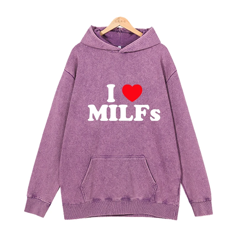 English letter I MILFS Hoodies Men Fashion Printed Sweatshirts Women Casual Harajuku Streetwear Hooded Pullover Sudadera