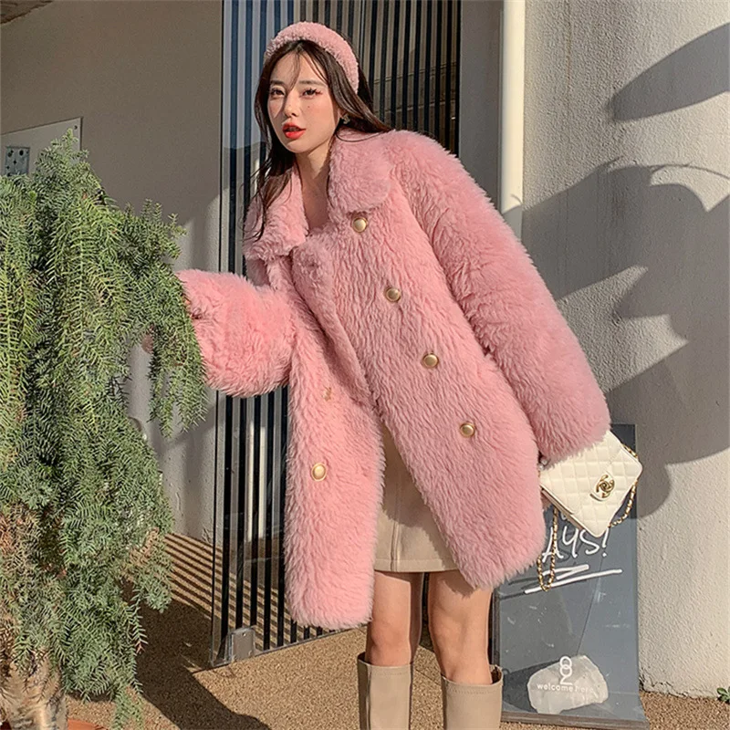 2024 Toka fur integrated sheep shearing coat women's autumn and winter new lamb fur medium long fur coat