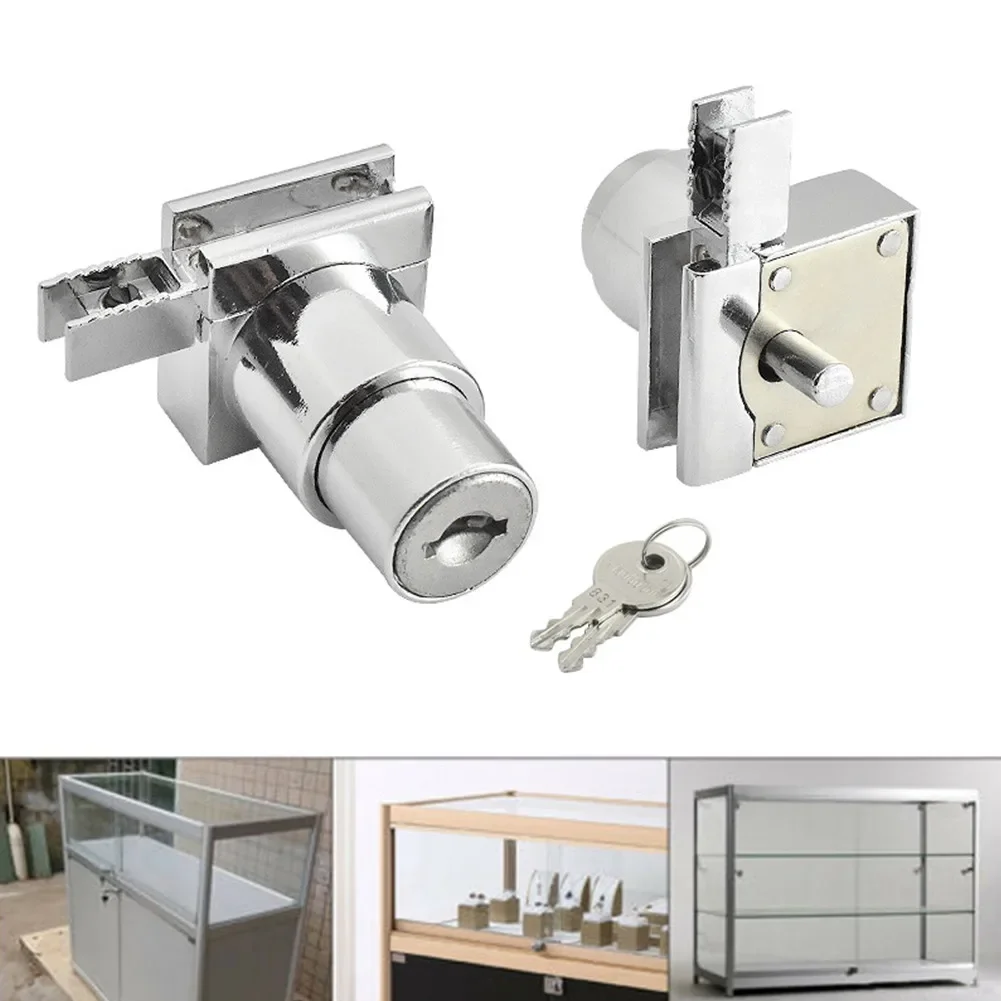 1pc Sliding Lock Zinc Alloy H Slide Chute Lock with Key for Jewellery Wine Showcase Cabinet Door Glass Push Furniture Hardware